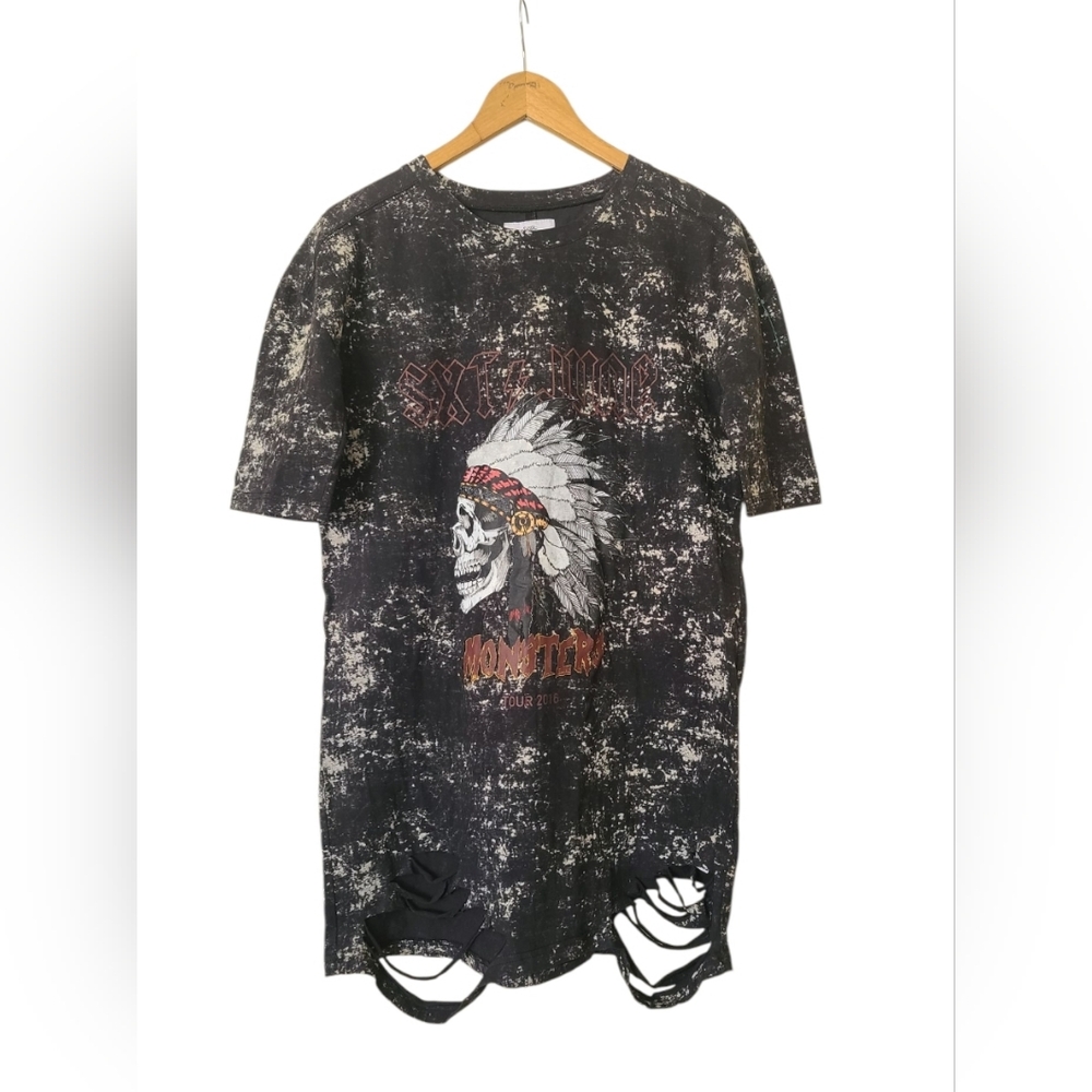 Sixth June Distressed Black Graphic T-Shirt Dress Size Small